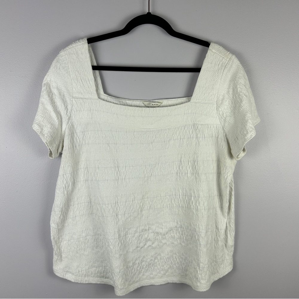 Lucky Brand Cotton Blend Square Neck Short Sleeve Top XL White - Picture 2 of 11